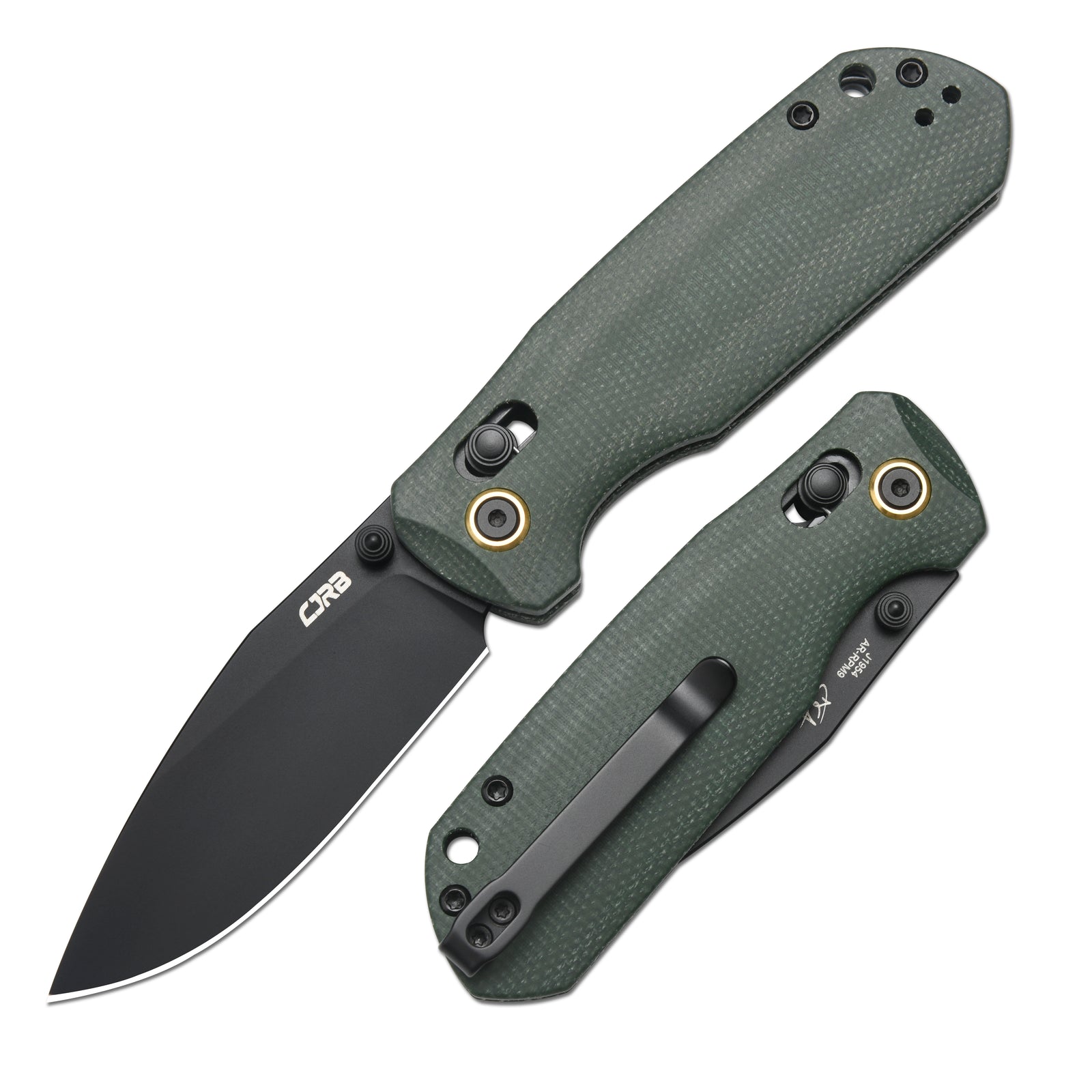 CJRB Maximal Crossbar Lock Knife Green Micarta Handle (2.95'' Black PVD AR-RPM9 Blade) J1954-BMGN