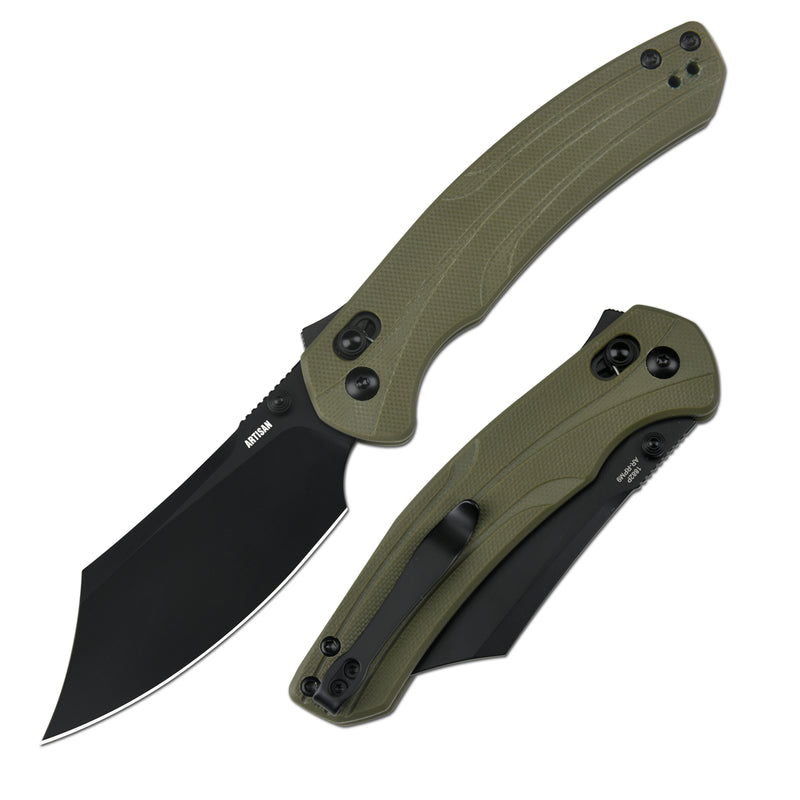 ArtisanCutlery Simoon Recoil Lock V2 Knife Green G10 Handle (3.47'' Black PVD Coating AR-RPM9 Blade) 1882P-BGN