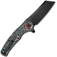 CJRB Crag Flipper & Liner Lock Folding Knife Blue & White Fat Carbon Handle (3.43'' 14C28N Steel Black PVD Coating Blade) J1904-BWCF (Exclusive)