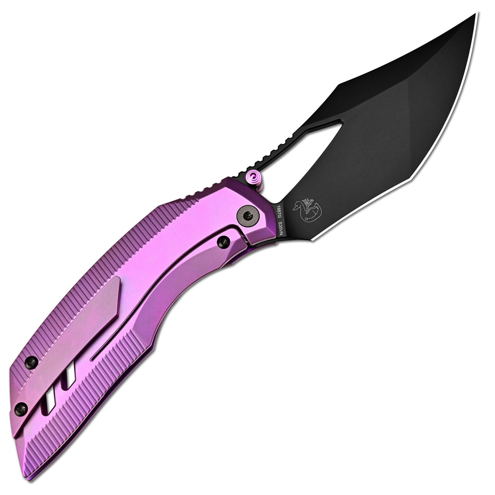 ArtisanCutlery Dark Wing Thumb Hole & Front Flipper Frame Lock EDC Knife Titanium Handle(3.63'' S35VN Black PVD Coating Blade ) 1887G-BPU