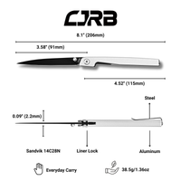 CJRB Lanky Thumb Stud & Liner Lock Knife Sliver Aluminum Handle (3.58'' Sandvik 14C28N Black PVD Coating Blade) J1965-SLV