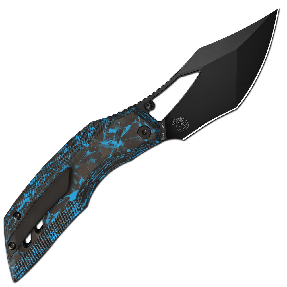 ArtisanCutlery Dark Wing Thumb Hole & Front Flipper Top Liner Lock EDC Knife Carbon Fiber(Glow in the dark) Handle(3.63'' CPM S90V Black PVD Coating Blade ) 1887G-GDBU