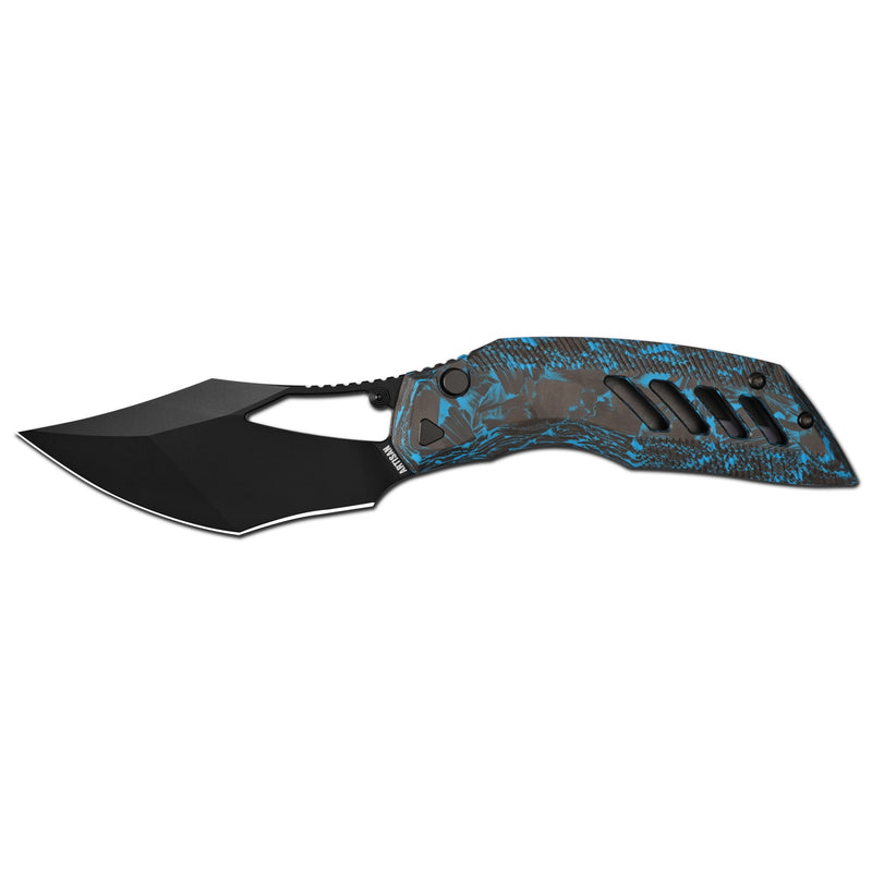 ArtisanCutlery Dark Wing Thumb Hole & Front Flipper Top Liner Lock EDC Knife Carbon Fiber(Glow in the dark) Handle(3.63'' CPM S90V Black PVD Coating Blade ) 1887G-GDBU
