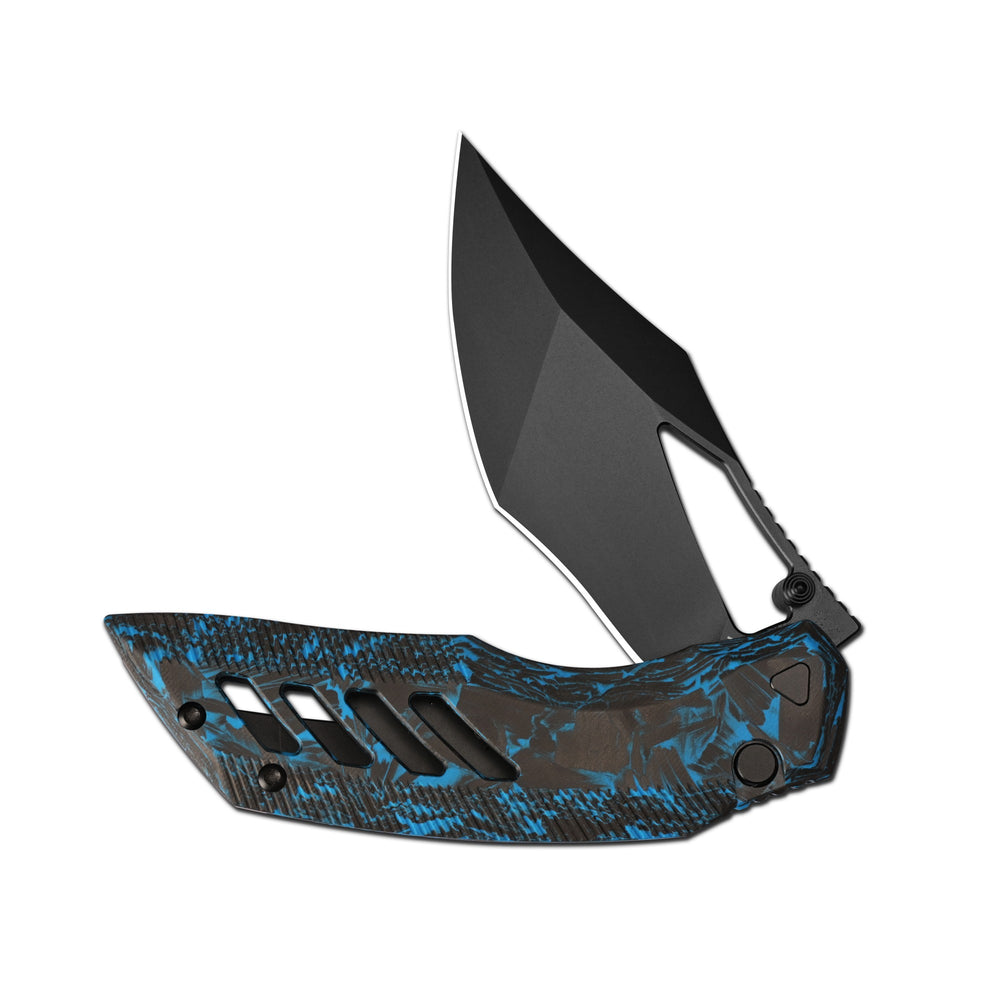 ArtisanCutlery Dark Wing Thumb Hole & Front Flipper Top Liner Lock EDC Knife Carbon Fiber(Glow in the dark) Handle(3.63'' CPM S90V Black PVD Coating Blade ) 1887G-GDBU