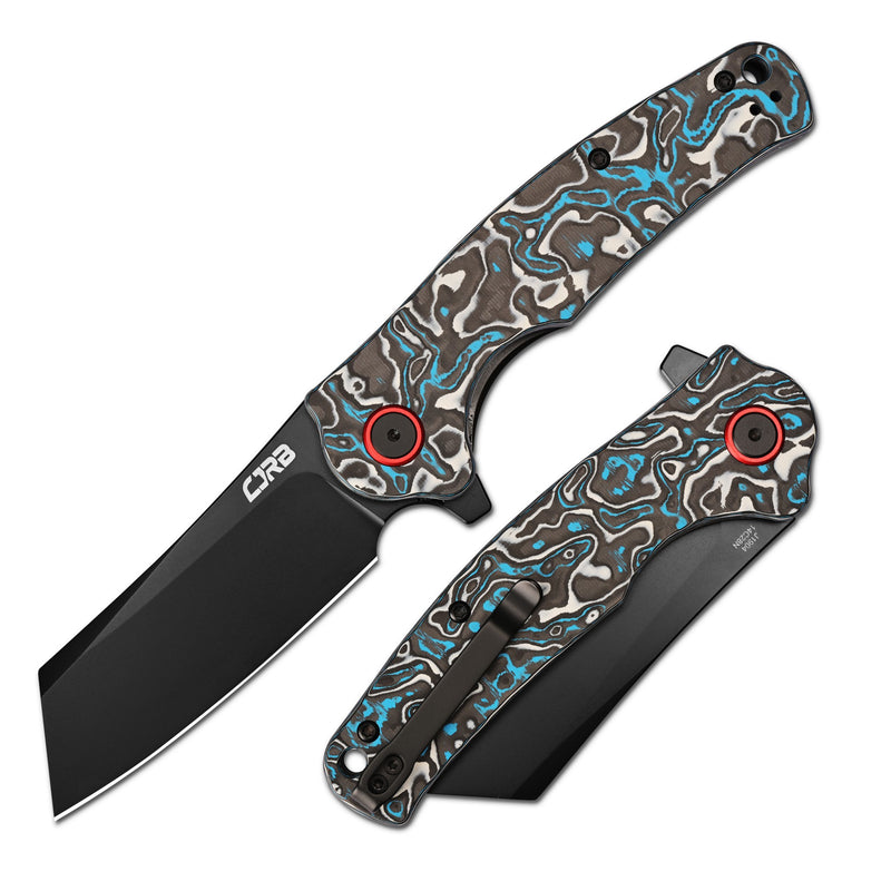 CJRB Crag Flipper & Liner Lock Folding Knife Blue & White Fat Carbon Handle (3.43'' 14C28N Steel Black PVD Coating Blade) J1904-BWCF (Exclusive)