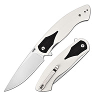 CJRB Rodayo Flipper & Liner Lock Folding Knife White G10 Handle (3.78'' Stone Wash AR-RPM9 Steel Blade) J1972-WBK