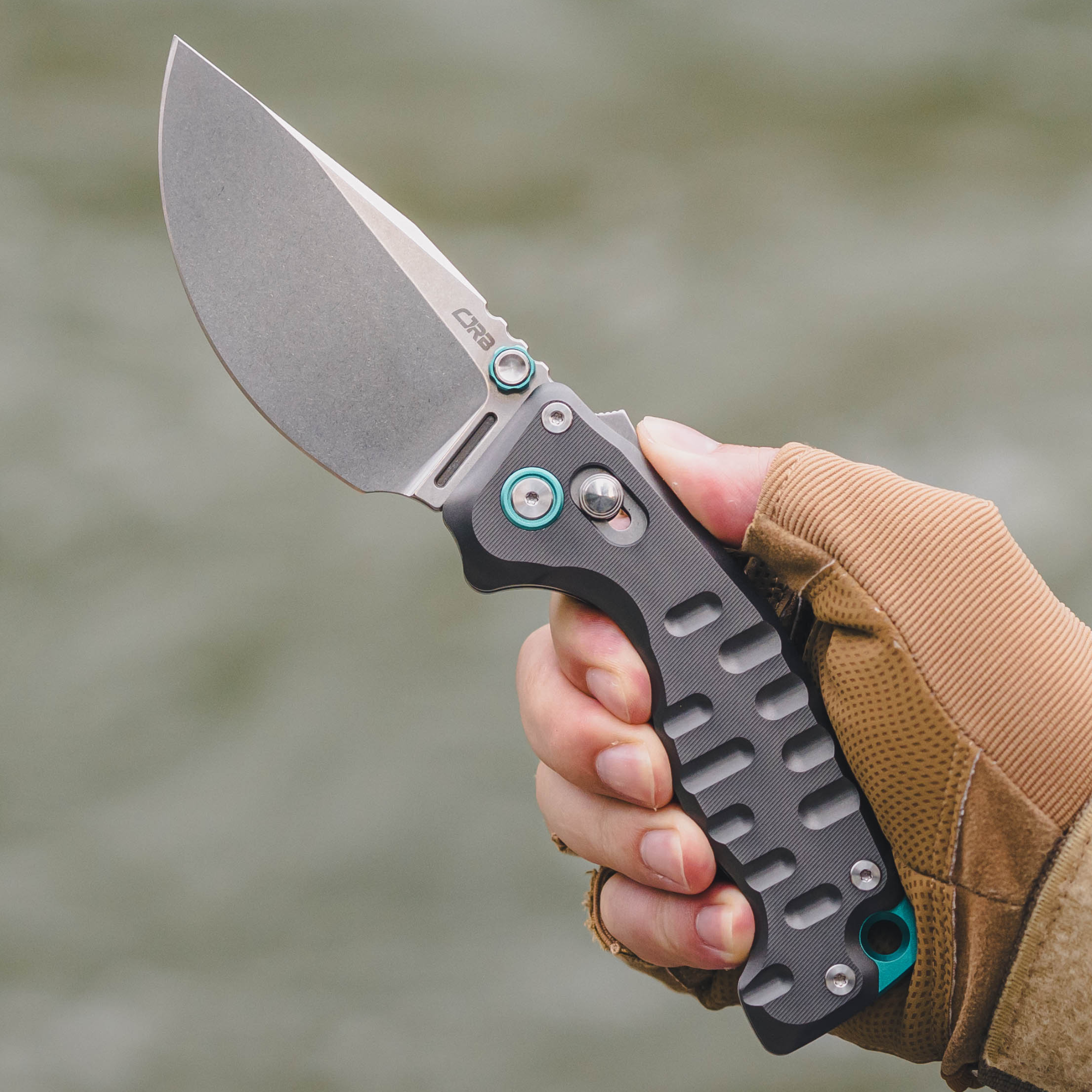CJRB Doubletap Thumb Stud & Recoil Lock V2 Tatical Knife Gray 7075-T6 Aluminum Handle(3.86'' D2 Stone Wash Blade) J1970-GAL (Exclusive)
