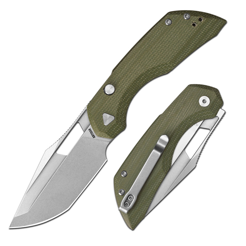 ArtisanCutlery Mousebird Thumb Hole Top Liner Lock EDC Knife Micarta Handle Titanium Clip(3'' N690 Stone Wash Blade ) 1889G-MGN