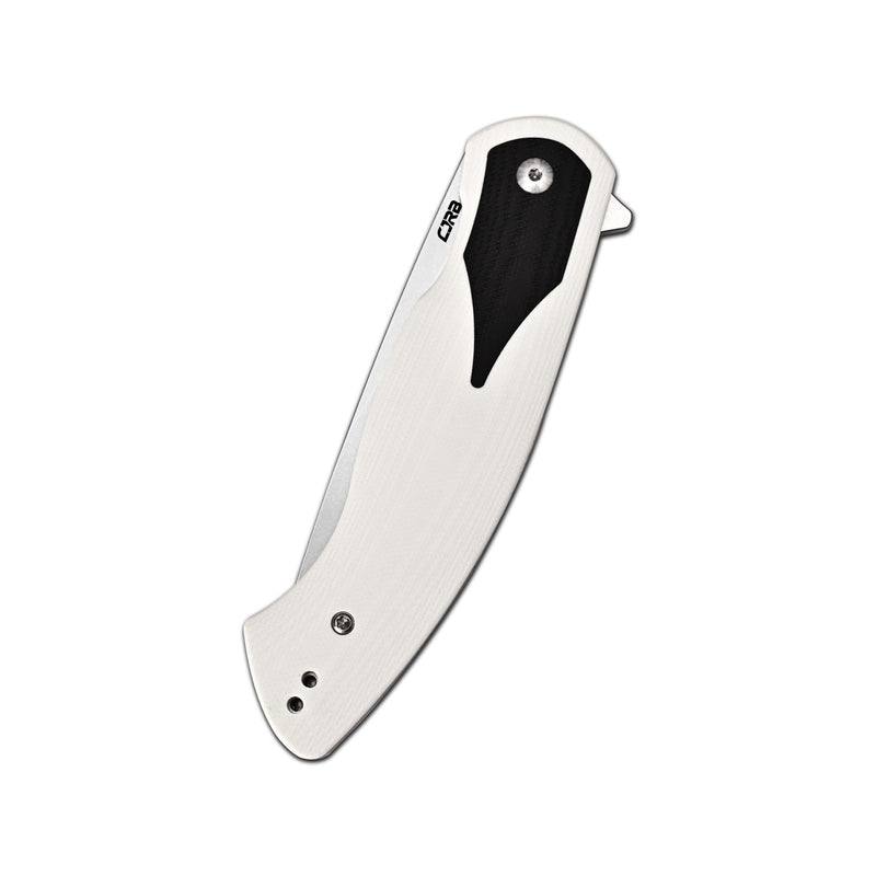 CJRB Rodayo Flipper & Liner Lock Folding Knife White G10 Handle (3.78'' Stone Wash AR-RPM9 Steel Blade) J1972-WBK