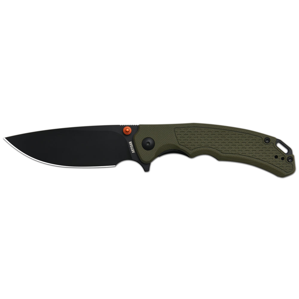 ArtisanCutlery Tradition V2 Liner Lock Knife Green G10 Handle (3.58'' Black PVD Coating AR-RPM9 Blade) 1702M-BGN