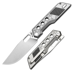 ArtisanCutlery Beest Frame Lock Knife Grey Titanium + Fat Carbon Handle (3.65'' Stone Wash S35VN Blade) 1878G-GY