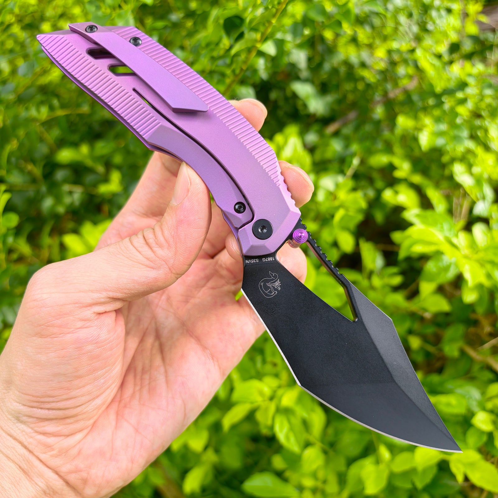 ArtisanCutlery Dark Wing ATZ-1887G S35VN Blade Titanium Handle Folding Knives(PROTOTYPE) Purple