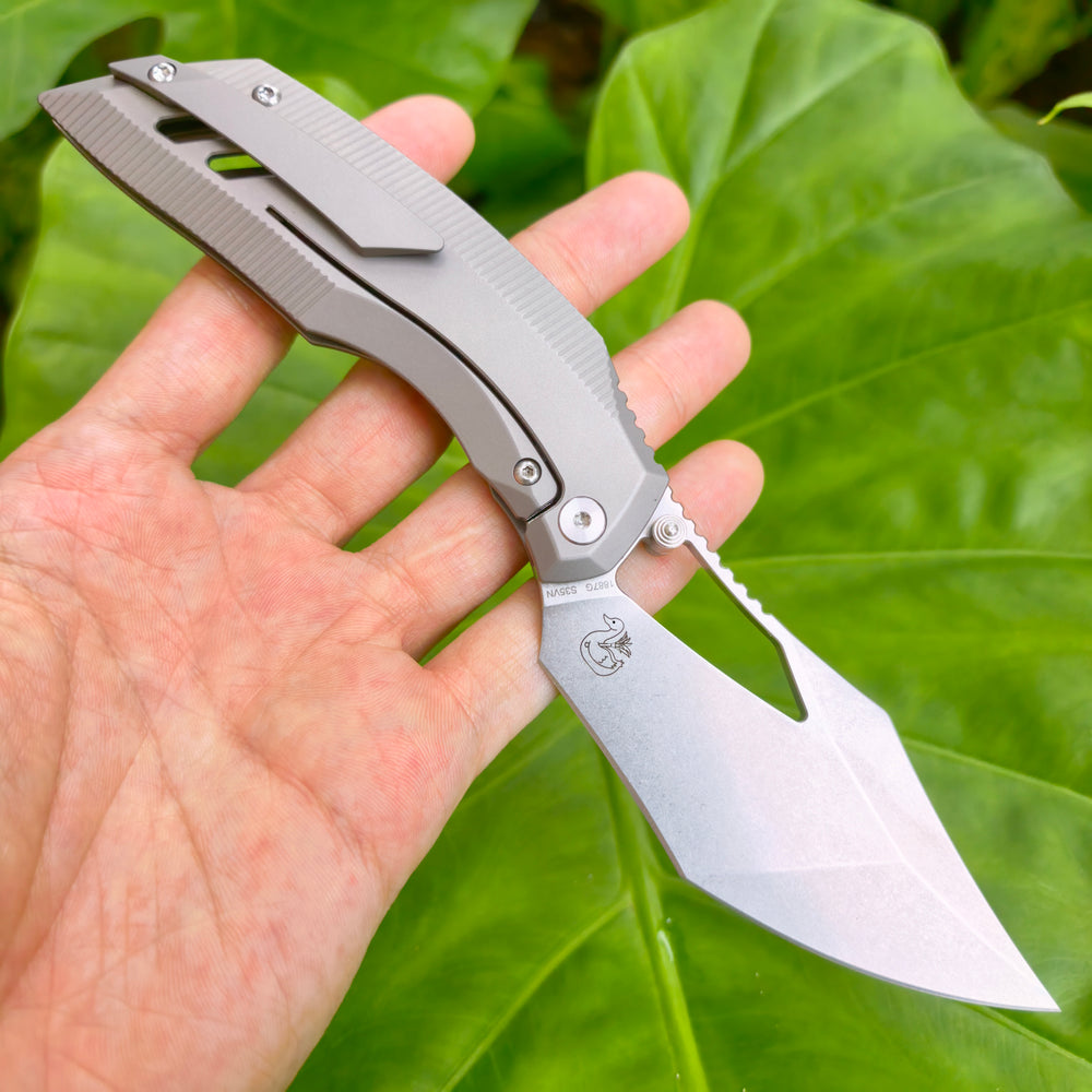 ArtisanCutlery Dark Wing ATZ-1887G S35VN Blade Titanium Handle Folding Knives(PROTOTYPE) Grey