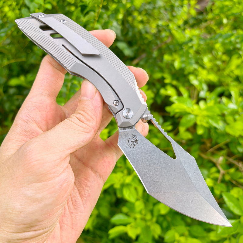 ArtisanCutlery Dark Wing ATZ-1887G S35VN Blade Titanium Handle Folding Knives(PROTOTYPE) Grey