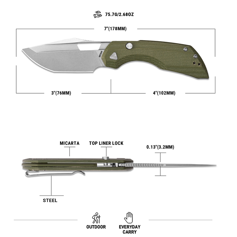 ArtisanCutlery Mousebird Thumb Hole Top Liner Lock EDC Knife Micarta Handle Steel Clip(3'' N690 Stone Wash Blade ) 1889G-MGN