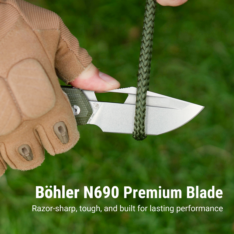 ArtisanCutlery Mousebird Thumb Hole Top Liner Lock EDC Knife Micarta Handle Steel Clip(3'' N690 Stone Wash Blade ) 1889G-MGN