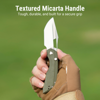 ArtisanCutlery Mousebird Thumb Hole Top Liner Lock EDC Knife Micarta Handle Steel Clip(3'' N690 Stone Wash Blade ) 1889G-MGN