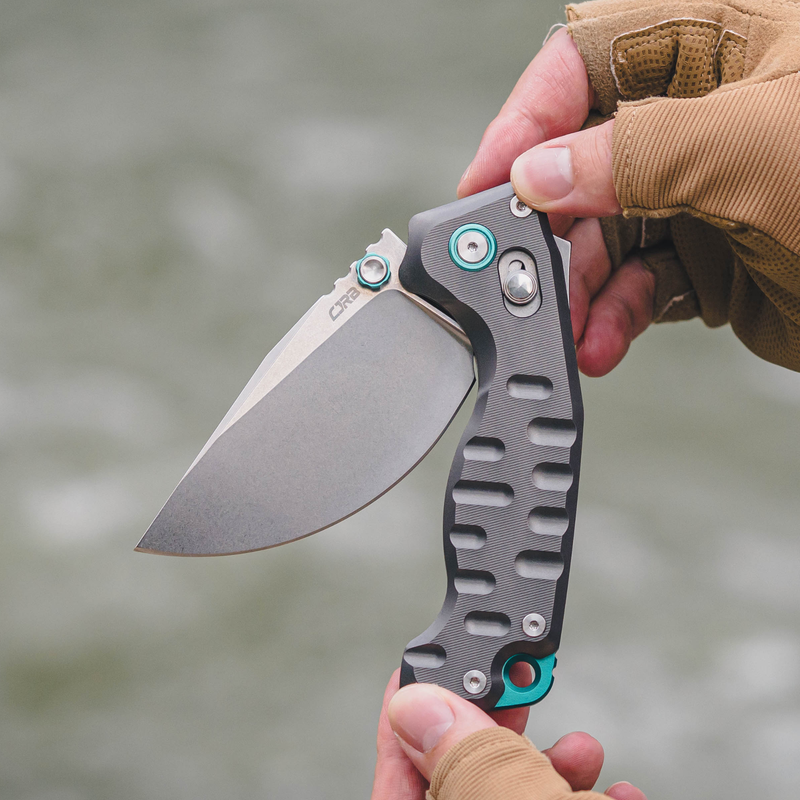 CJRB Doubletap Thumb Stud & Recoil Lock V2 Tatical Knife Gray 7075-T6 Aluminum Handle(3.86'' D2 Stone Wash Blade) J1970-GAL (Exclusive)
