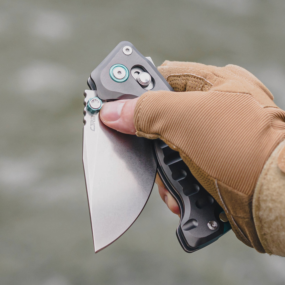 CJRB Doubletap Thumb Stud & Recoil Lock V2 Tatical Knife Gray 7075-T6 Aluminum Handle(3.86'' D2 Stone Wash Blade) J1970-GAL (Exclusive)