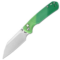 CJRB Pyrite-Light Thumb Stud & Button Lock EDC Knife, Thermochromic FRN Handle (Dark Green to Light Green), 3.34'' AR-RPM9 Stonewashed Blade, J1945-DLG