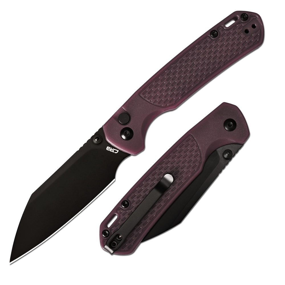 CJRB Pyrite-Light Thumb Stud & Button Lock EDC Knife, Thermochromic FRN Handle (Brown to Red), 3.34'' AR-RPM9 Black PVD Coating Blade, J1945-BRD