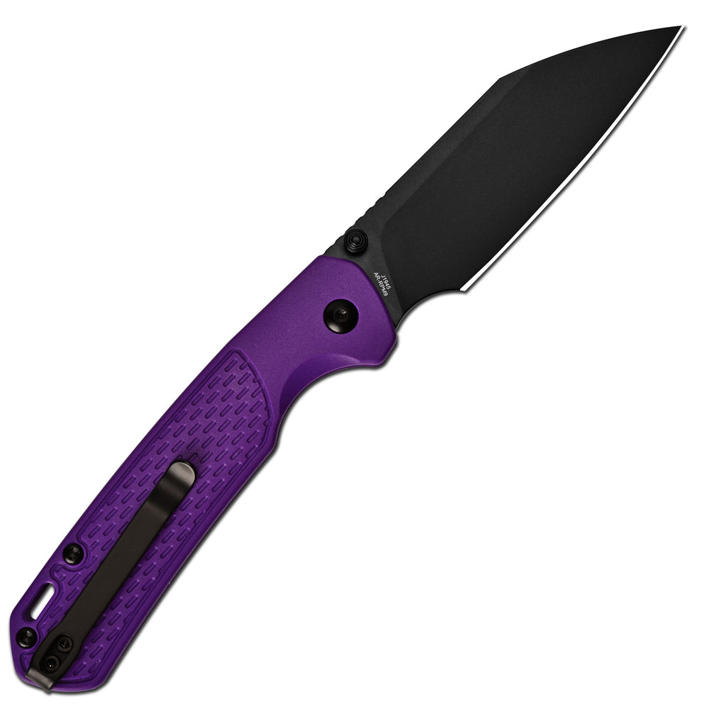 CJRB Pyrite-Light Thumb Stud & Button Lock EDC Knife Purple FRN Handle(3.34'' AR-RPM9 Black PVD Coating Blade) J1945-BPU (Exclusive)