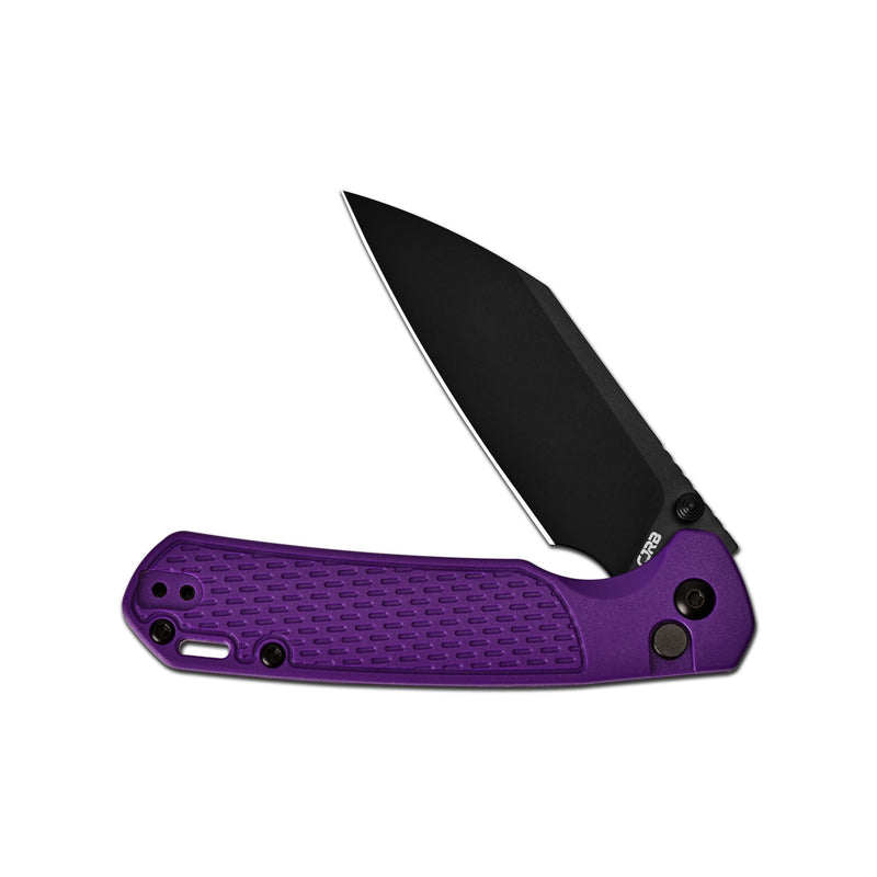 CJRB Pyrite-Light Thumb Stud & Button Lock EDC Knife Purple FRN Handle(3.34'' AR-RPM9 Black PVD Coating Blade) J1945-BPU (Exclusive)