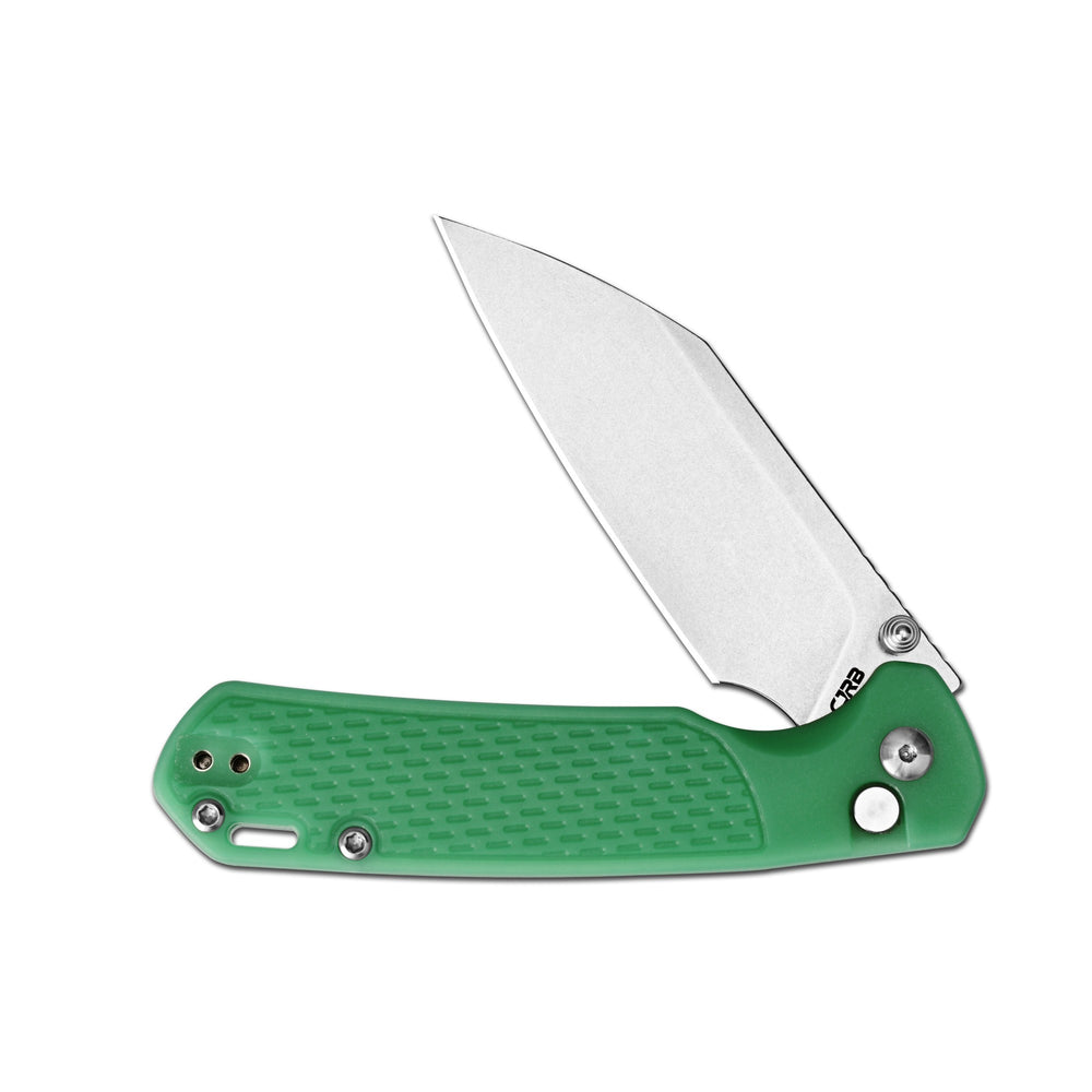 CJRB Pyrite-Light Thumb Stud & Button Lock EDC Knife, Thermochromic FRN Handle (Dark Green to Light Green), 3.34'' AR-RPM9 Stonewashed Blade, J1945-DLG