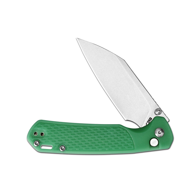CJRB Pyrite-Light Thumb Stud & Button Lock EDC Knife, Thermochromic FRN Handle (Dark Green to Light Green), 3.34'' AR-RPM9 Stonewashed Blade, J1945-DLG