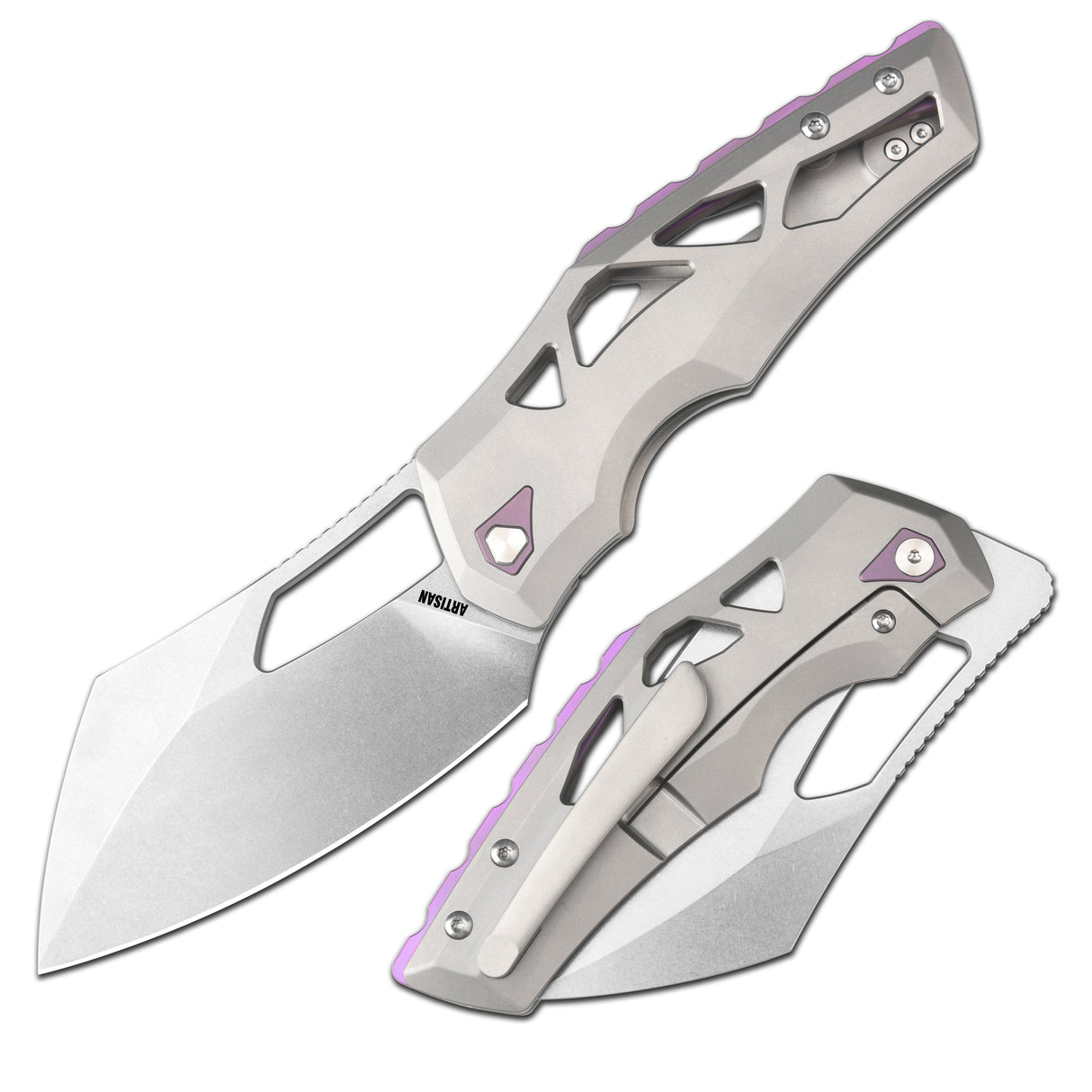 Artisan Cutlery Tortoise 1884G S35VN Steel Blade Titanium Handle Folding Knives