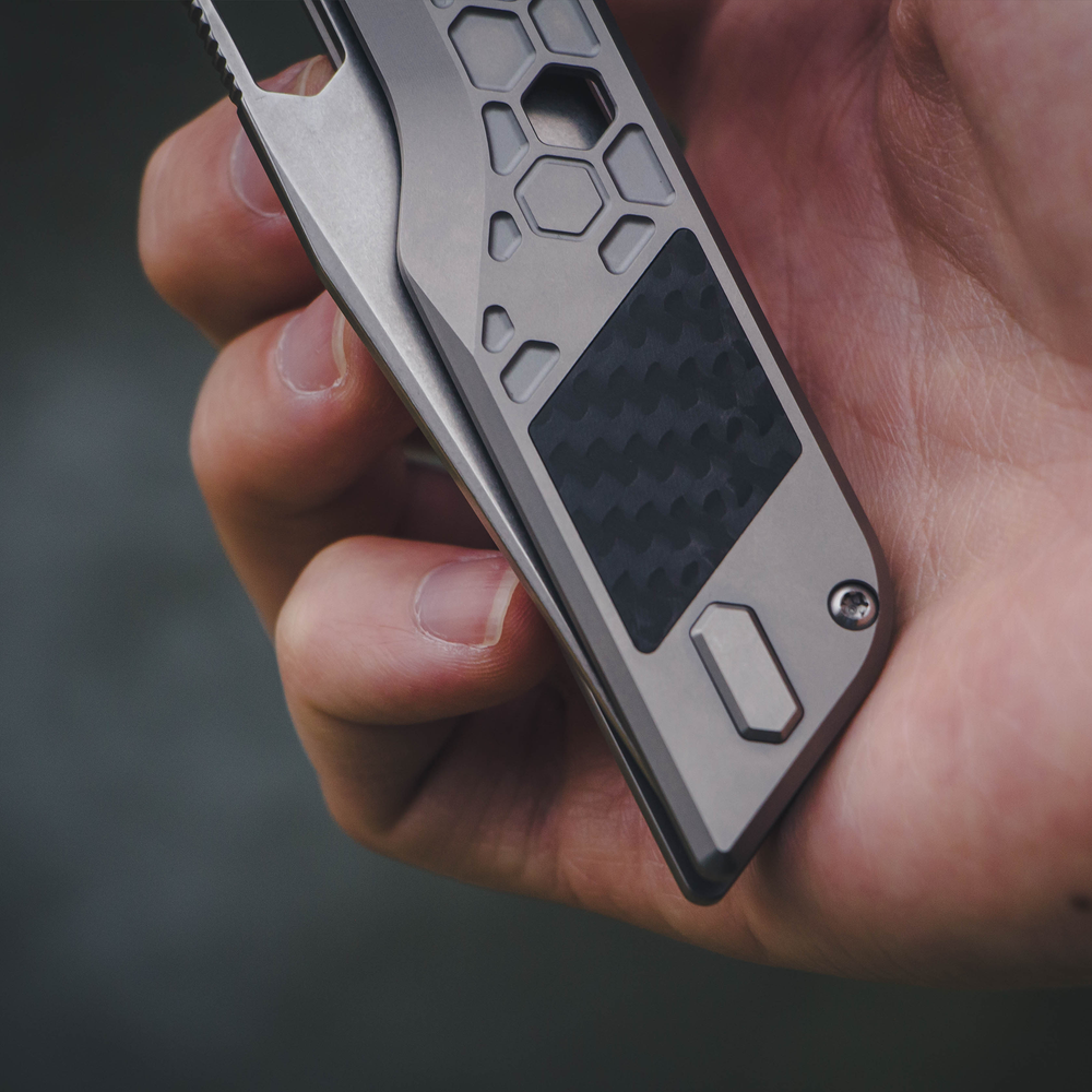 ArtisanCutlery Beest Frame Lock Knife Grey Titanium + Fat Carbon Handle (3.65'' Stone Wash S35VN Blade) 1878G-GY