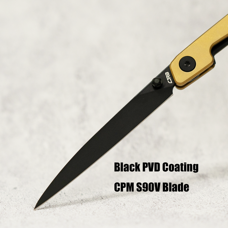 CJRB Lanky Thumb Stud & Front Flipper Liner Lock EDC Knife Titanium Handle Steel Clip(3.58'' CPM S90V Black PVD Coating Blade) J1965G-GL
