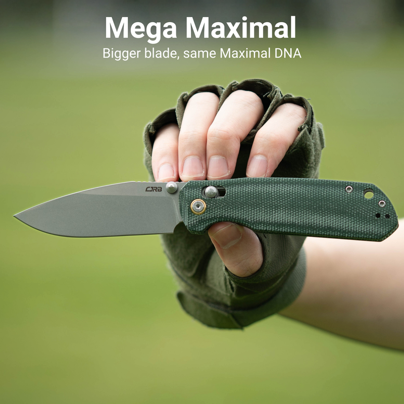 CJRB Mega Maximal Thumb Stud & Crossbar Lock Knife Green Micarta Handle(3.43'' AR-RPM9 Steel Stone Wash Blade) J1954L-MGN