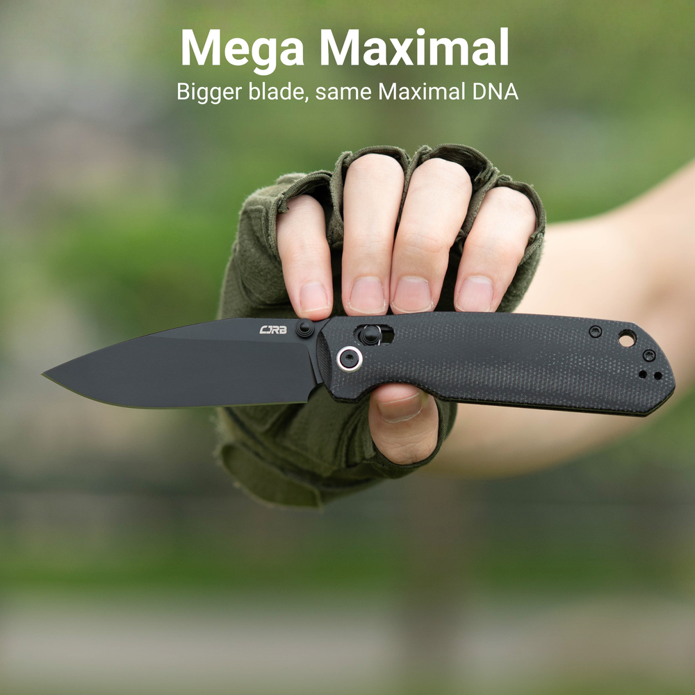 CJRB Mega Maximal Thumb Stud & Crossbar Lock Knife Black Micarta Handle(3.43'' AR-RPM9 Steel Black PVD Coating Blade) J1954L-BBK