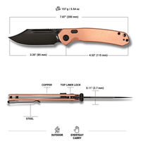 CJRB Bowie Pyrite Thumb Stud & Top Liner Lock Folding Knife Copper Handle (3.35'' 14C28N Steel Black PVD Coating Blade) J1942X-BCO (Exclusive)