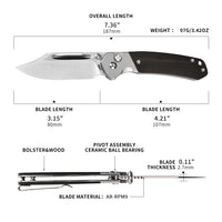 CJRB Bowie Pyrite J1942 AR-RPM9 Steel Blade Sand Polish Wood Handle Folding Knives
