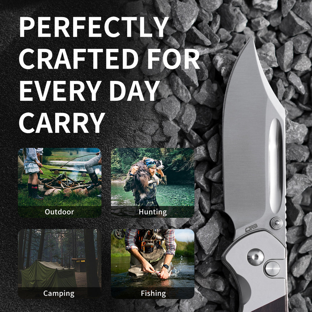 CJRB Bowie Pyrite J1942 AR-RPM9 Steel Blade Sand Polish Wood Handle Folding Knives