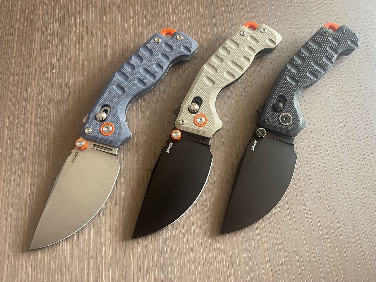 ArtisanCutlery Doubletap Recoil Lock Knife G10 Handle (3.86'' Black PVD Coating&Stone Wash D2 Blade) 1888P Prototype