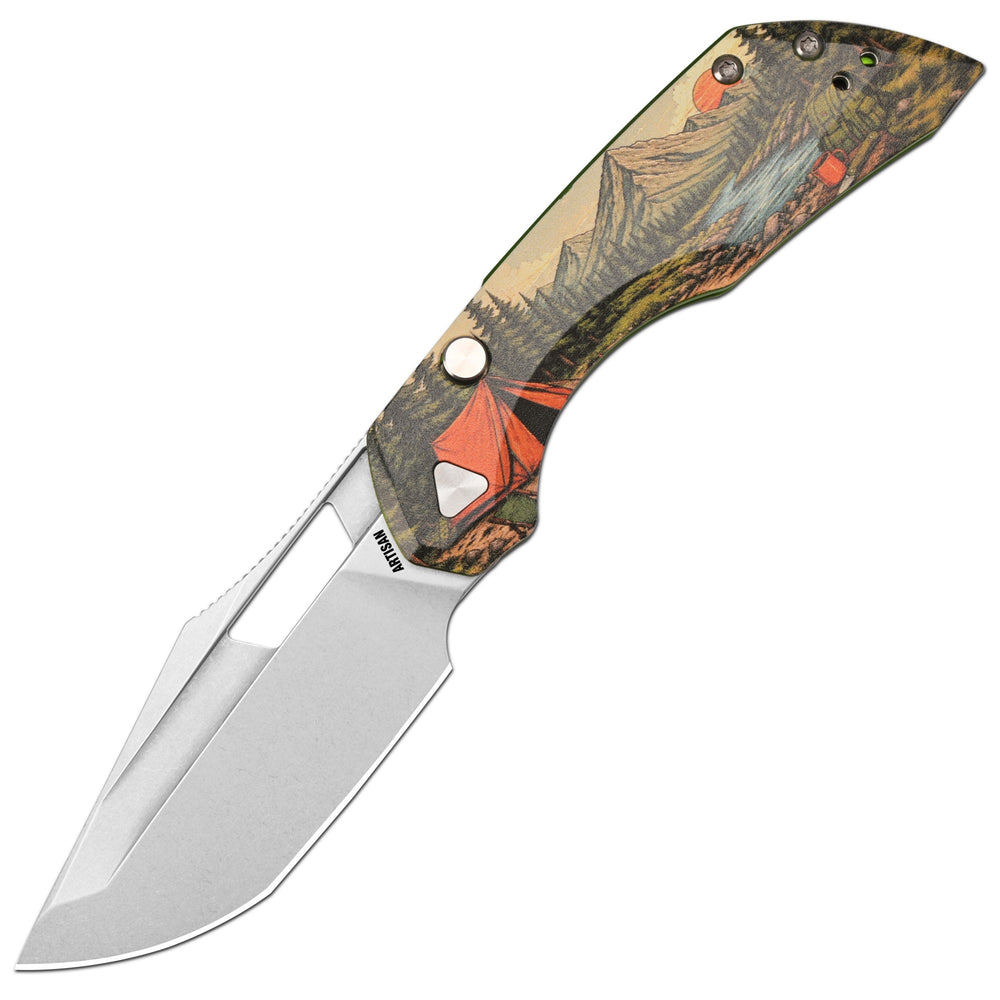 ArtisanCutlery Mousebird Thumb Hole Top Liner Lock EDC Knife 7075-T6 Aluminum Handle Titanium Clip(3'' N690 Stone Wash Blade ) 1889G-SAL