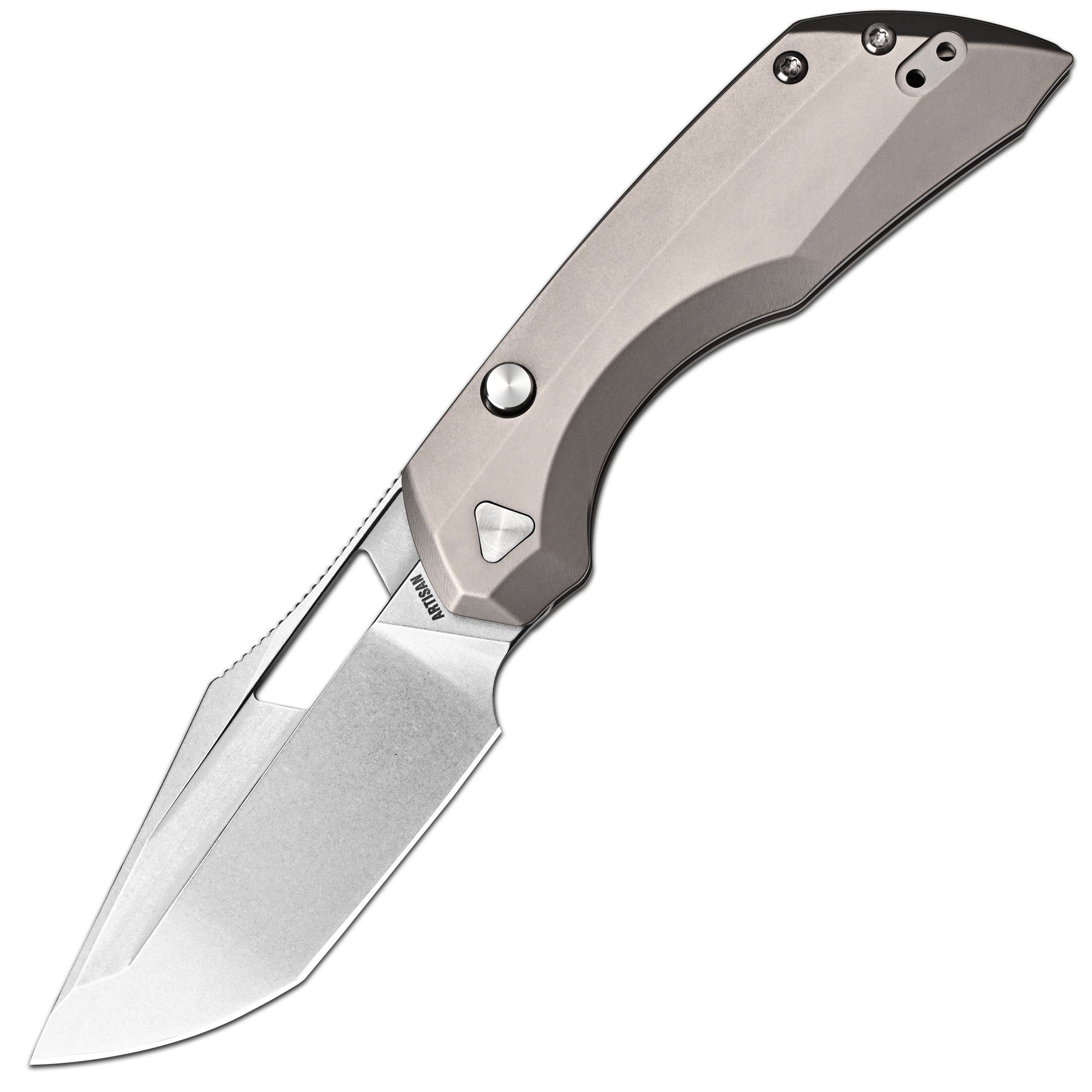 ArtisanCutlery Mousebird Thumb Hole Top Liner lock Lock EDC Knife Titanium Handle Titanium Clip(3'' S35VN Stone Wash Blade ) 1889G-GY