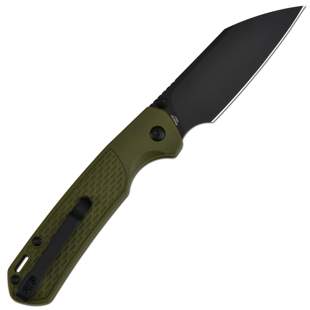 CJRB Pyrite-Light J1945 AR-RPM9 Steel Blade FRN Handle Folding Knives - Black PVD / Green (J1945-BGN)