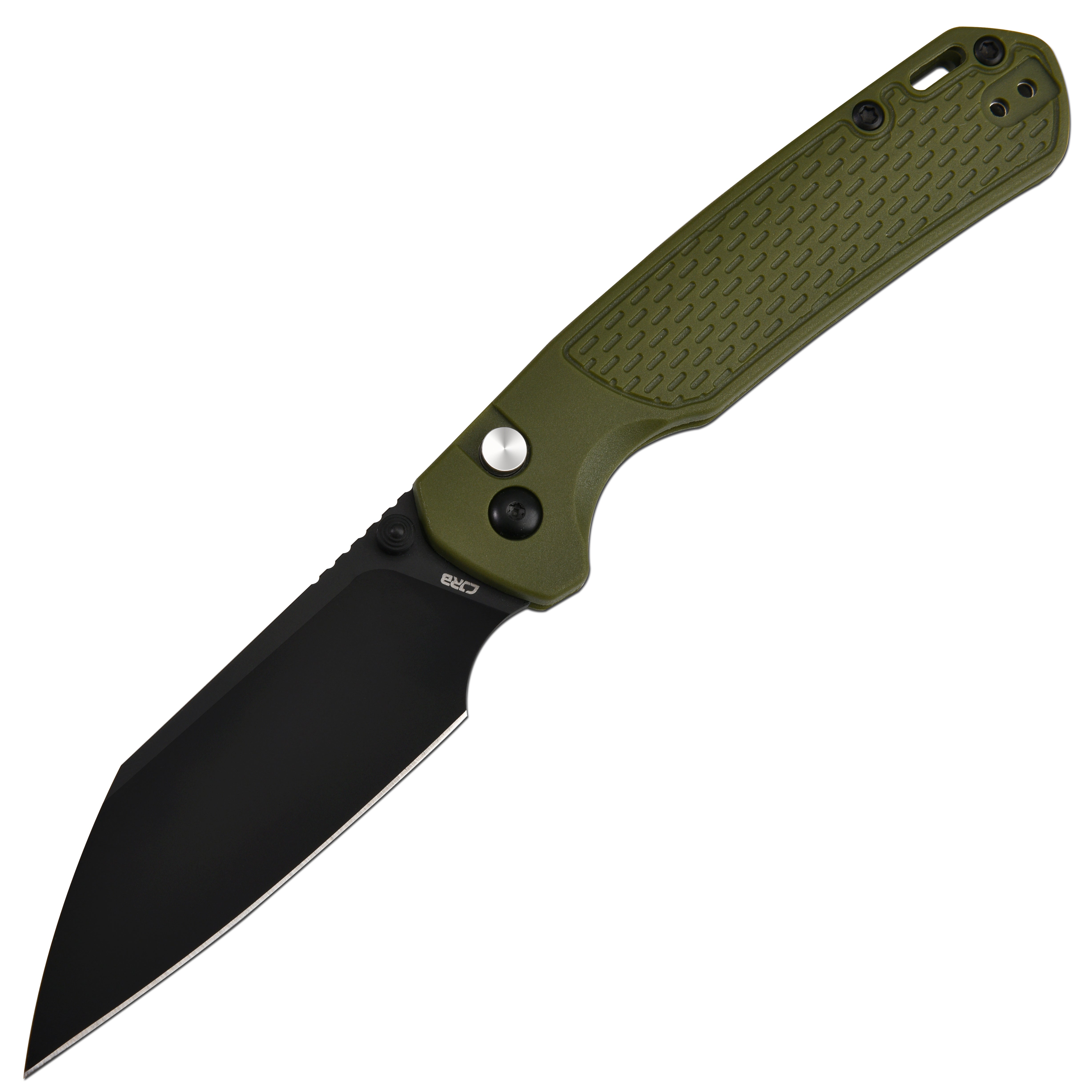 CJRB Pyrite-Light J1945 AR-RPM9 Steel Blade FRN Handle Folding Knives - Black PVD / Green (J1945-BGN)