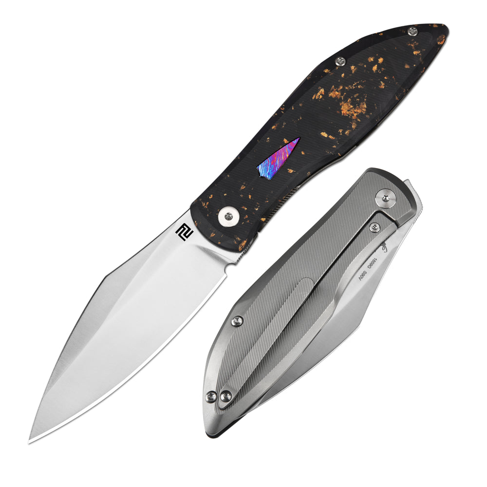 ArtisanCutlery Weyden 1859G-GCF S90V Blade Gold flake CF+Titanium Handle Folding Knives