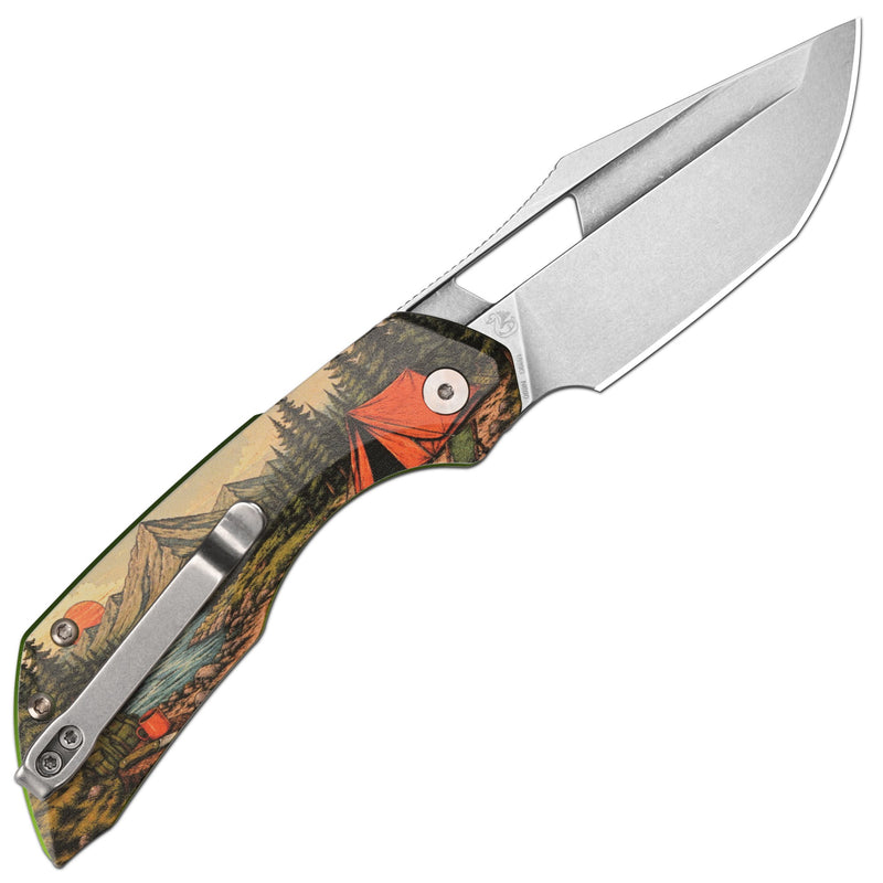 ArtisanCutlery Mousebird Thumb Hole Top Liner Lock EDC Knife 7075-T6 Aluminum Handle Titanium Clip(3'' N690 Stone Wash Blade ) 1889G-SAL