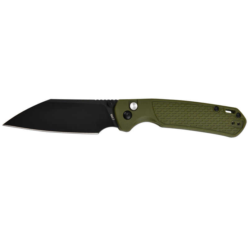 CJRB Pyrite-Light J1945 AR-RPM9 Steel Blade FRN Handle Folding Knives - Black PVD / Green (J1945-BGN)