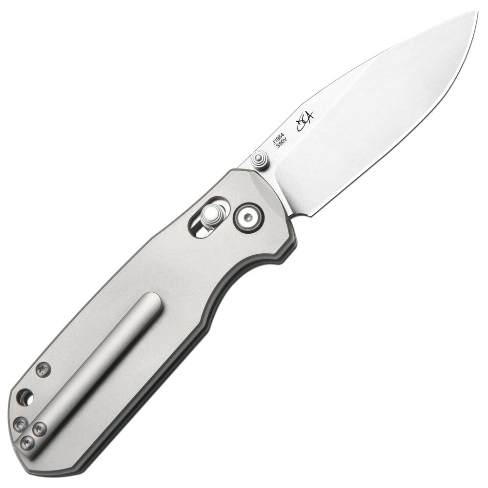 CJRB Maximal Crossbar Lock Knife Titanium Handle (2.95'' Stone Wash CPM S90V Blade) J1954G-GY