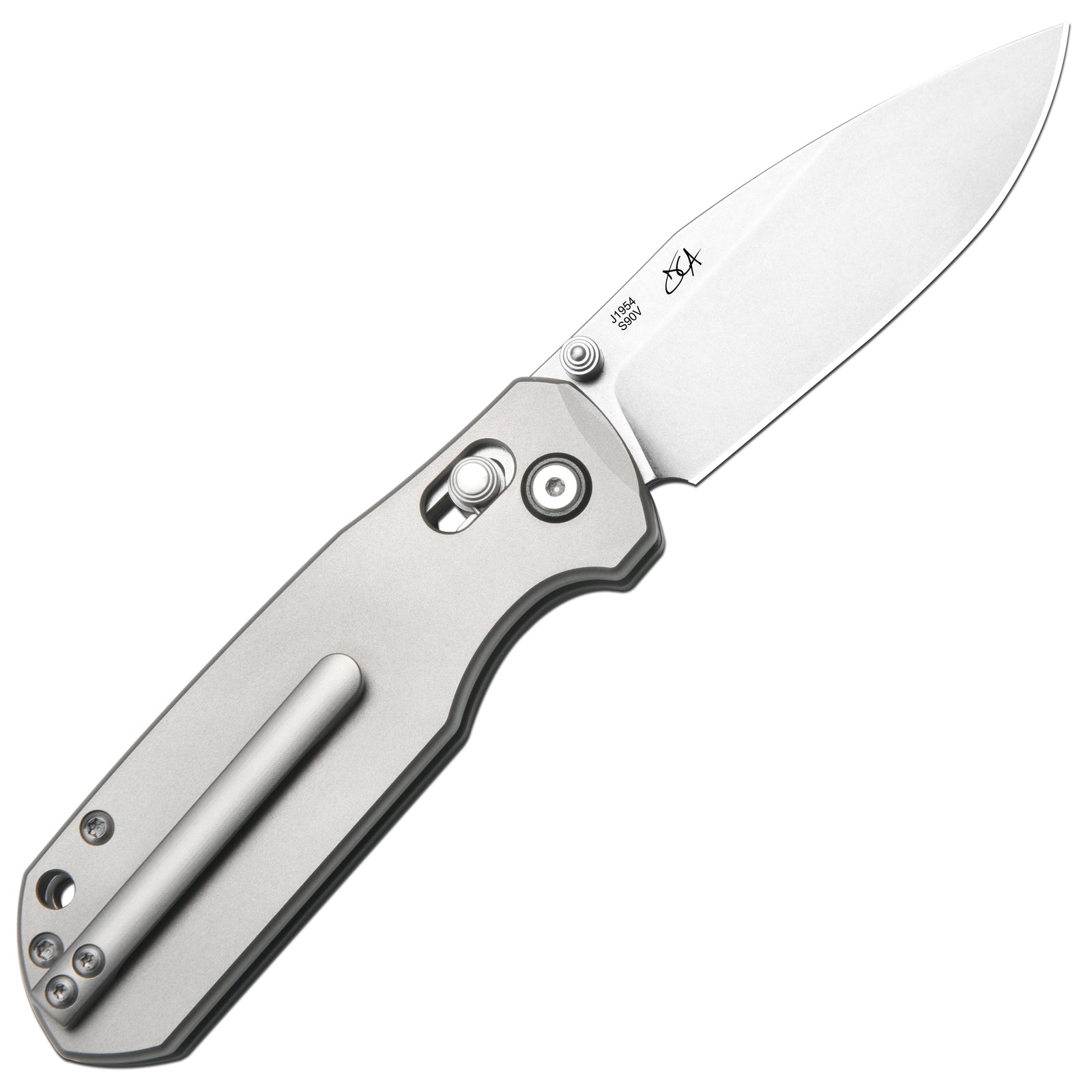 CJRB Maximal Crossbar Lock Knife Titanium Handle (2.95'' Stone Wash CPM S90V Blade) J1954G-GY