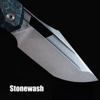 ArtisanCutlery Mousebird Thumb Hole Top Liner Lock EDC Knife Crystal Titanium Handle Crystal Titanium Clip(3'' S35VN Stone Wash Blade ) 1889G-CBU
