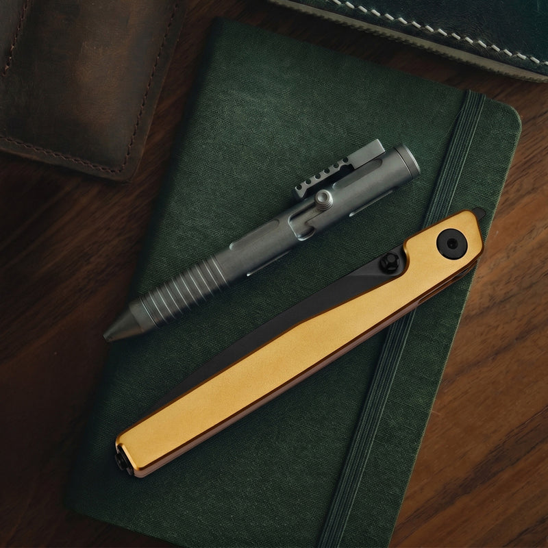 CJRB Lanky Thumb Stud & Front Flipper Liner Lock EDC Knife Titanium Handle Steel Clip(3.58'' CPM S90V Black PVD Coating Blade) J1965G-GL