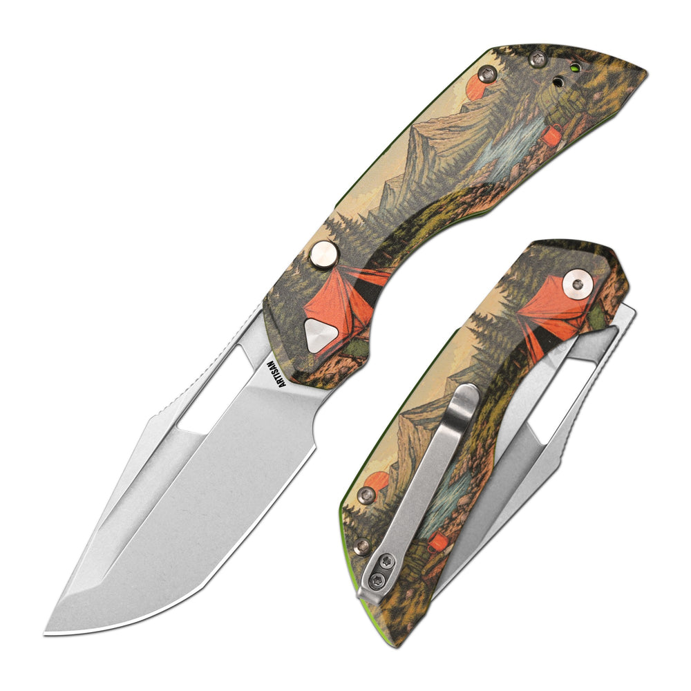 ArtisanCutlery Mousebird Thumb Hole Top Liner Lock EDC Knife 7075-T6 Aluminum Handle Titanium Clip(3'' N690 Stone Wash Blade ) 1889G-SAL